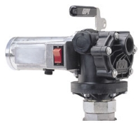 Picture of 12-Volt DC Plastic Gear Pump with gear reduction for medium thick fluids. Includes 15' battery cable, clips, bung adapter, and hardware. Fits 2" Bung