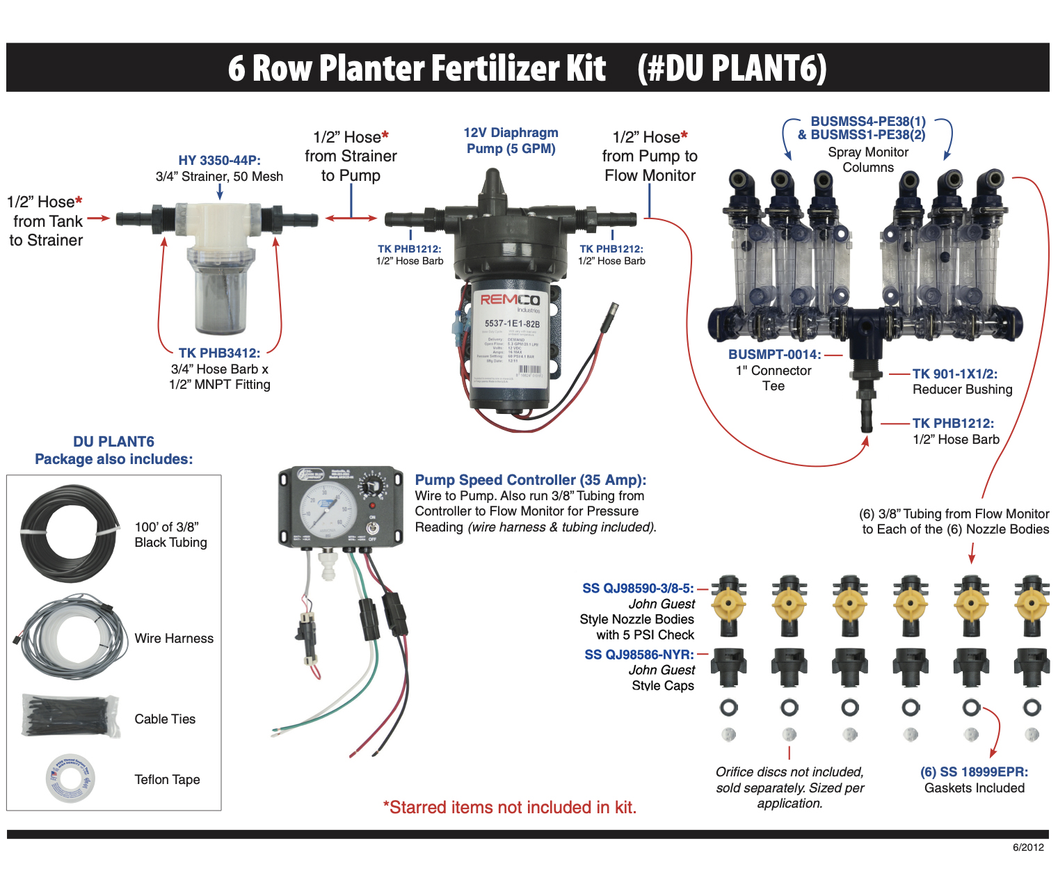 Planter fertilizer kit 6 row with aq 550 pump repair parts