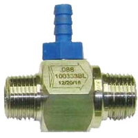 Picture of Chemical Injector, Stainless / Kynar, .086" Orifice, 2.15 GPM @ 100 PSI, (1) Blue Chemical Barb