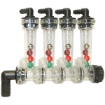 Picture of Spray Monitor, Pre-Assembled, 4-Column, 3/4" 90° Hose Barb Inlet, 3/8" 90° Hose Barb Outlet