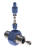 Picture of ChemFlex Chemical Injector, .086 Orifice, 2.5 GPM, 1 Barb, Blue, 3/8" MPT x 3/8" MPT