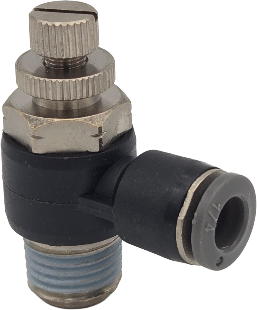 thumbnail image 2 of PneumaticPlus 10-Pack 5/32" OD X 1/8" NPT Air Angle Flow Control Valves – Push To Connect Fittings – Meter Out 2 of 2