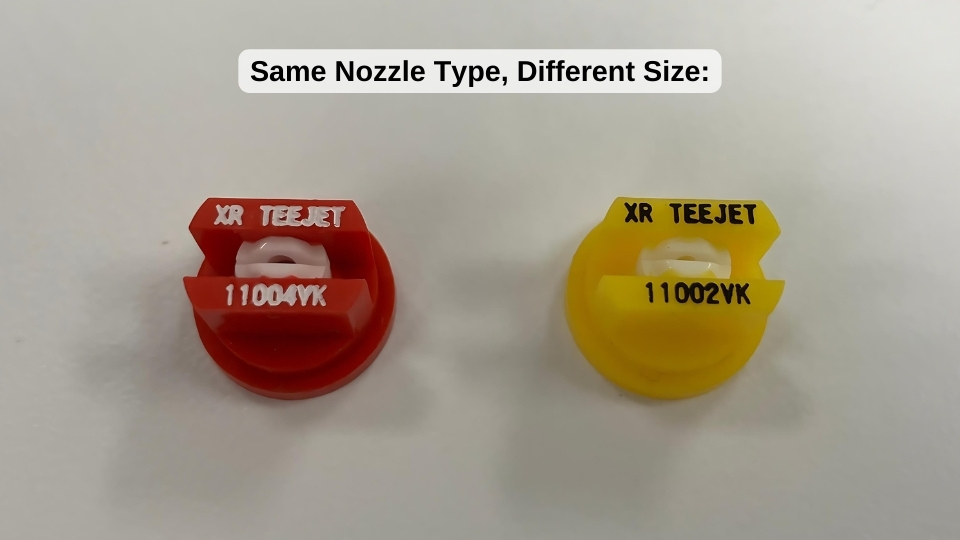 Same Nozzle type is highlighted but with a different size