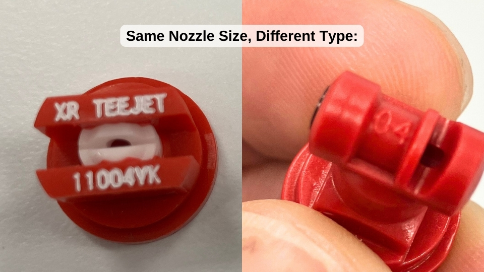 Same Nozzle type is highlighted but with a different size