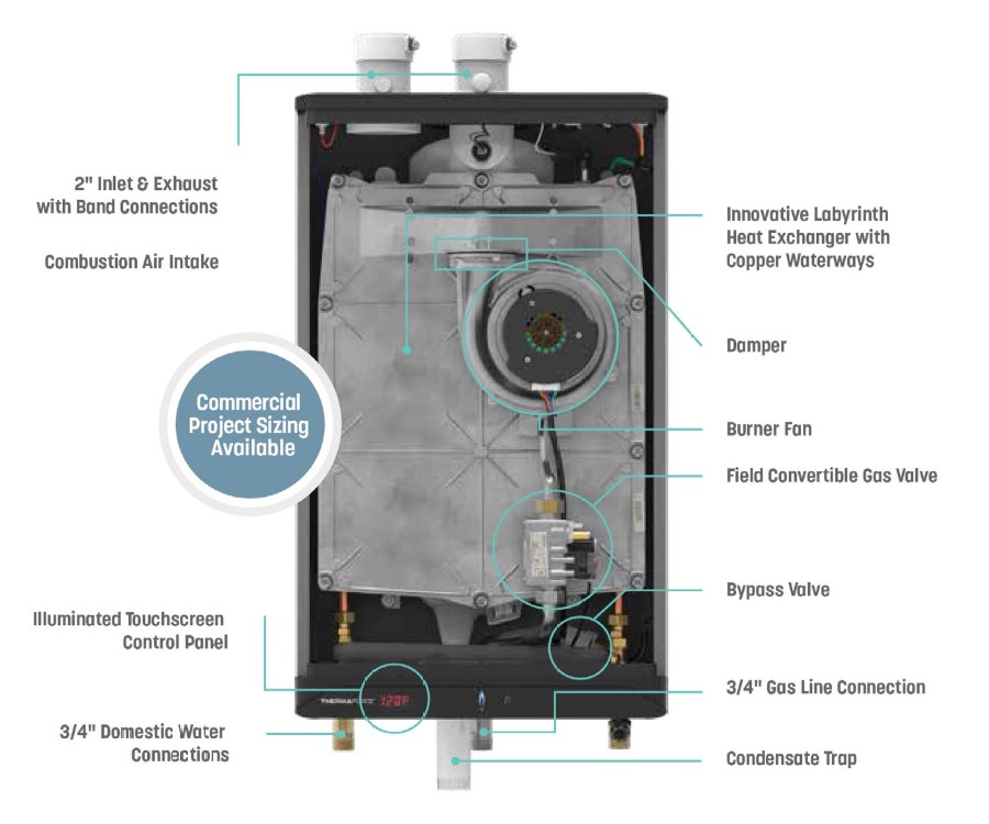 Picture of Tankless Water Heater, 199,000 BTU, Natural Gas with LP Gas Conversion Kit, 5.1 GPM @ 80 Temp. Rise